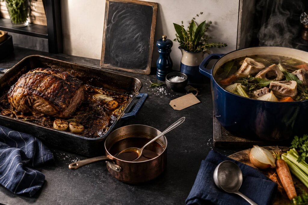 Illustration éditoriale du sujet : Jus de viande : la méthode et la différence avec un fond