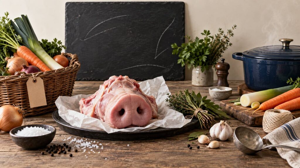 Illustration éditoriale du sujet : Museau de porc : ce que c'est, préparation et service