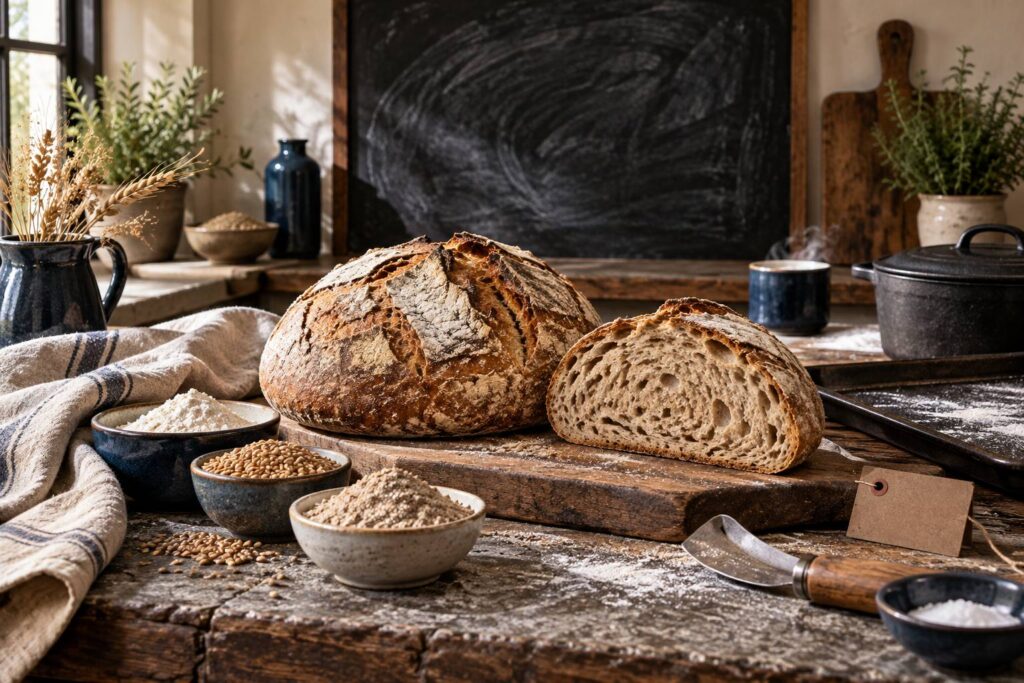 Illustration éditoriale du sujet : Pain de campagne : farines, mie et différence avec le blanc