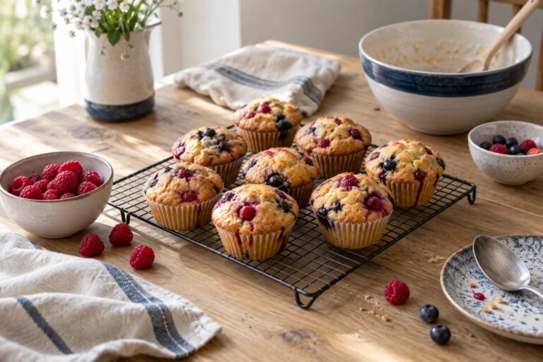 Muffins framboise : pâte, cuisson et framboises surgelées