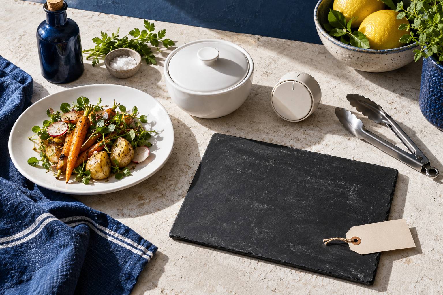 Plan de travail avec garniture prete et element reserve couvert